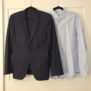 FURSAC Full Navy 100% Wool Suit + Shirt retail 2000$+ *Really Good Condition*